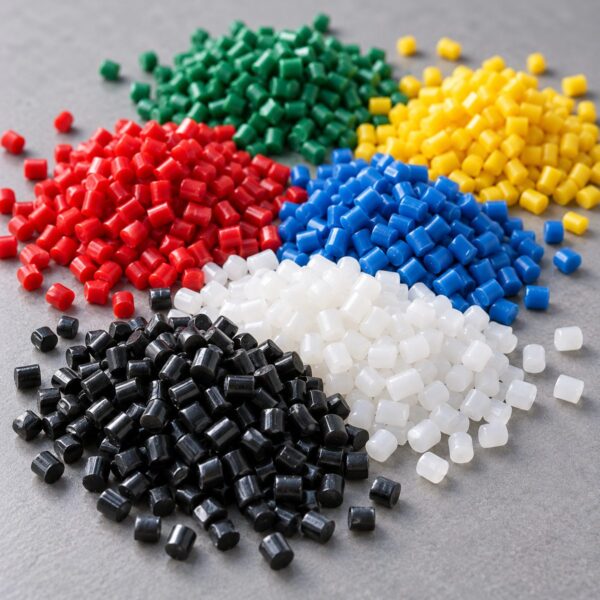 Masterbatch pellets in black, white and colours close-up